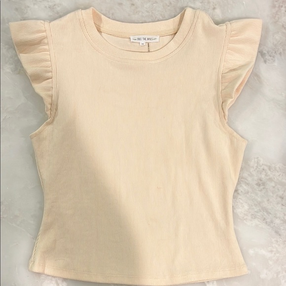 Free the Roses Beige Ribbed Top - Picture 1 of 3